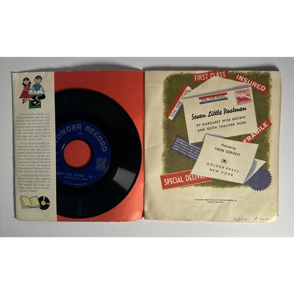 Vtg 1952 Read and Hear A Little Golden Story Book & Record Seven Little Postmen - Picture 3 of 4